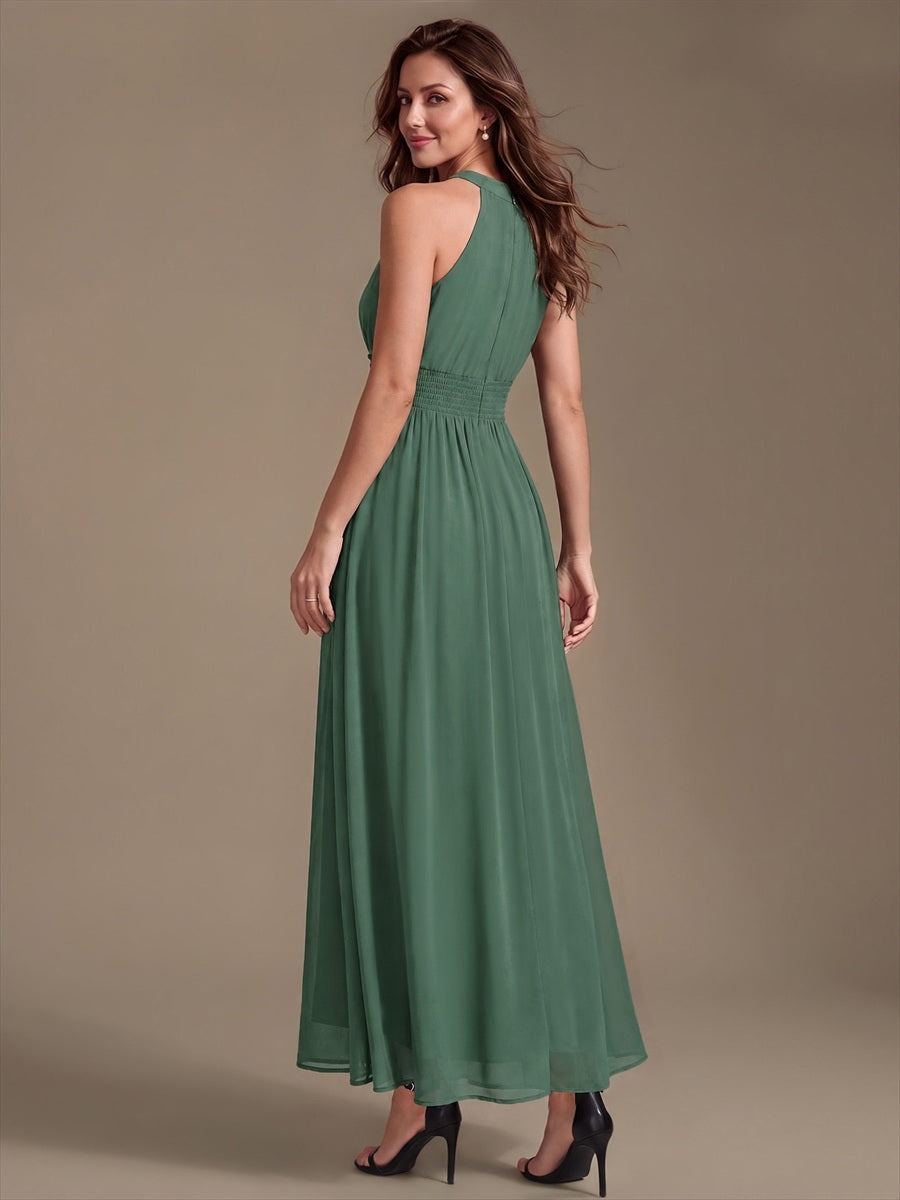 Color=Eucalyptus | Corset Sash Halter Chiffon A-Line Maxi Bridesmaid Dress-Eucalyptus 2