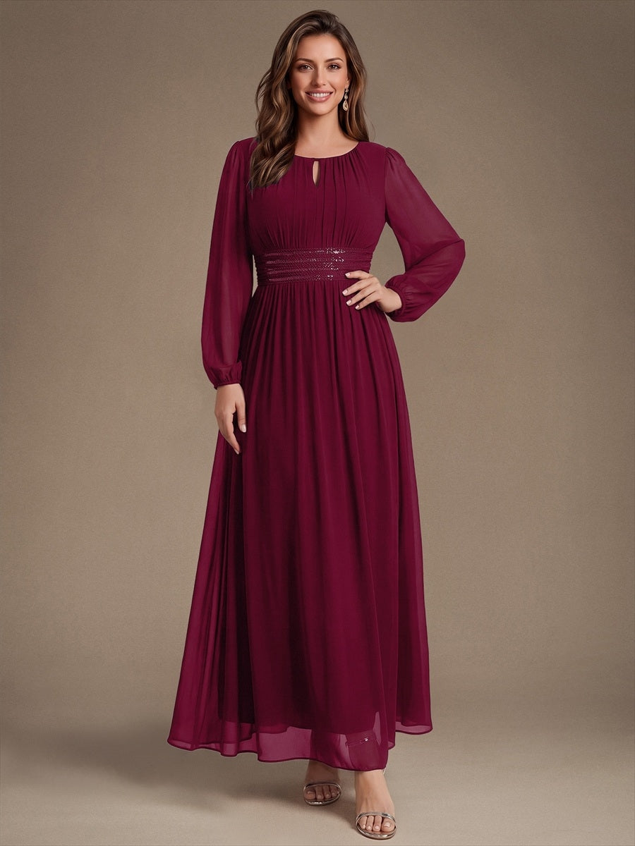 ES02863BD | Sequin Chiffon Puff Sleeve Bridesmaid Dress