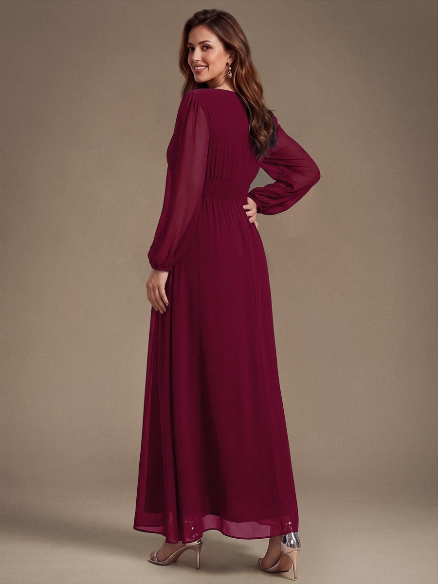 ES02863BD | Sequin Chiffon Puff Sleeve Bridesmaid Dress