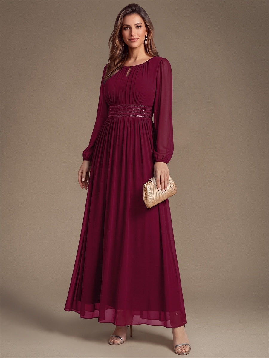 ES02863BD | Sequin Chiffon Puff Sleeve Bridesmaid Dress