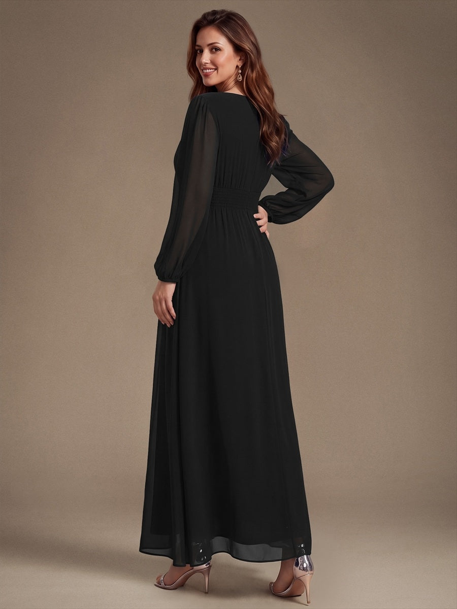 ES02863BK | Sequin Chiffon Puff Sleeve Bridesmaid Dress
