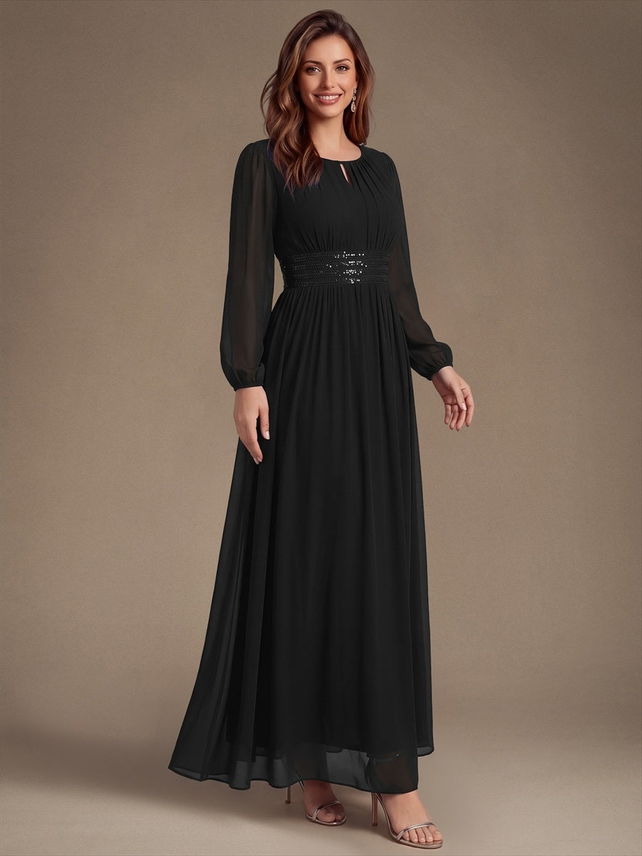 ES02863BK | Sequin Chiffon Puff Sleeve Bridesmaid Dress