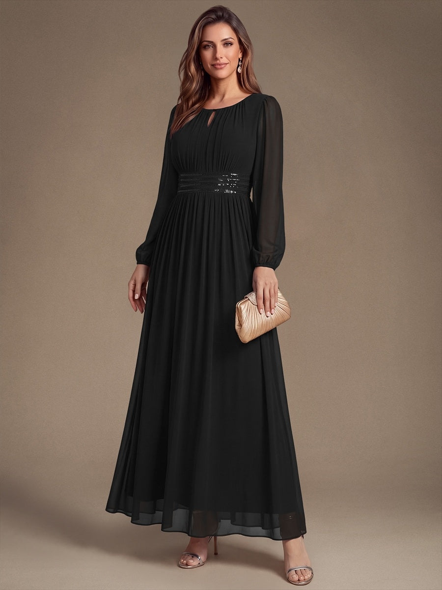 ES02863BK | Sequin Chiffon Puff Sleeve Bridesmaid Dress