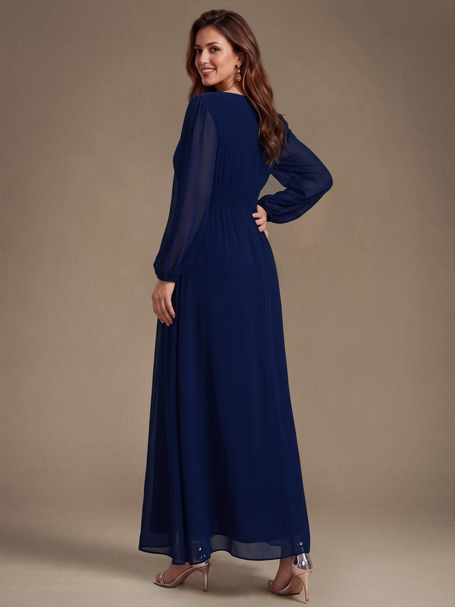 ES02863NB | Sequin Chiffon Puff Sleeve Bridesmaid Dress