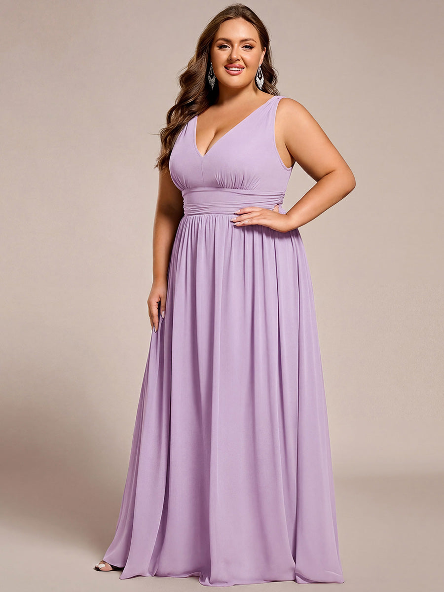 Color=Frosted Lilac | Wholesale Pricing Sleeveless Deep V-Neck Non-Stretch A-Line Floor Length Bridesmaid Dresses-Frosted Lilac 12