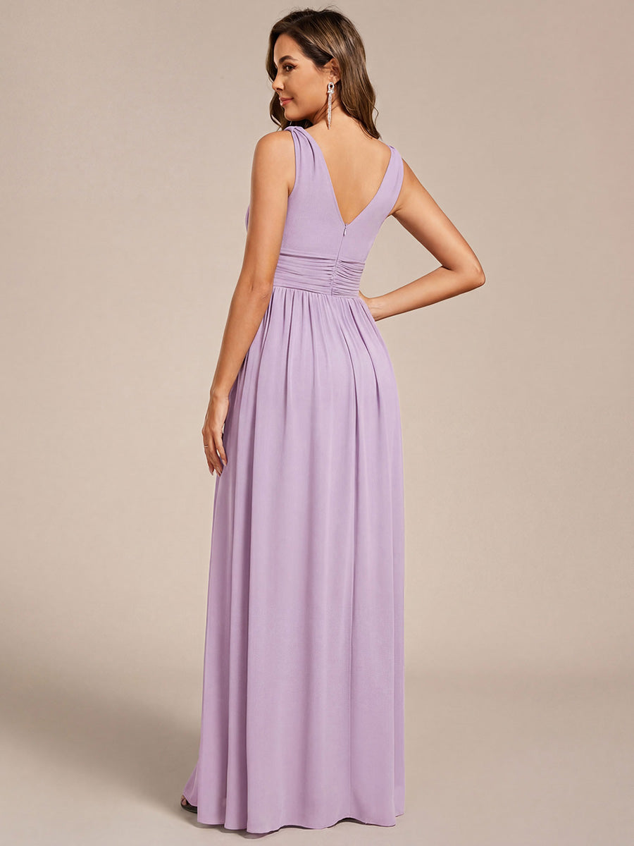 Color=Frosted Lilac | Wholesale Pricing Sleeveless Deep V-Neck Non-Stretch A-Line Floor Length Bridesmaid Dresses-Frosted Lilac 5