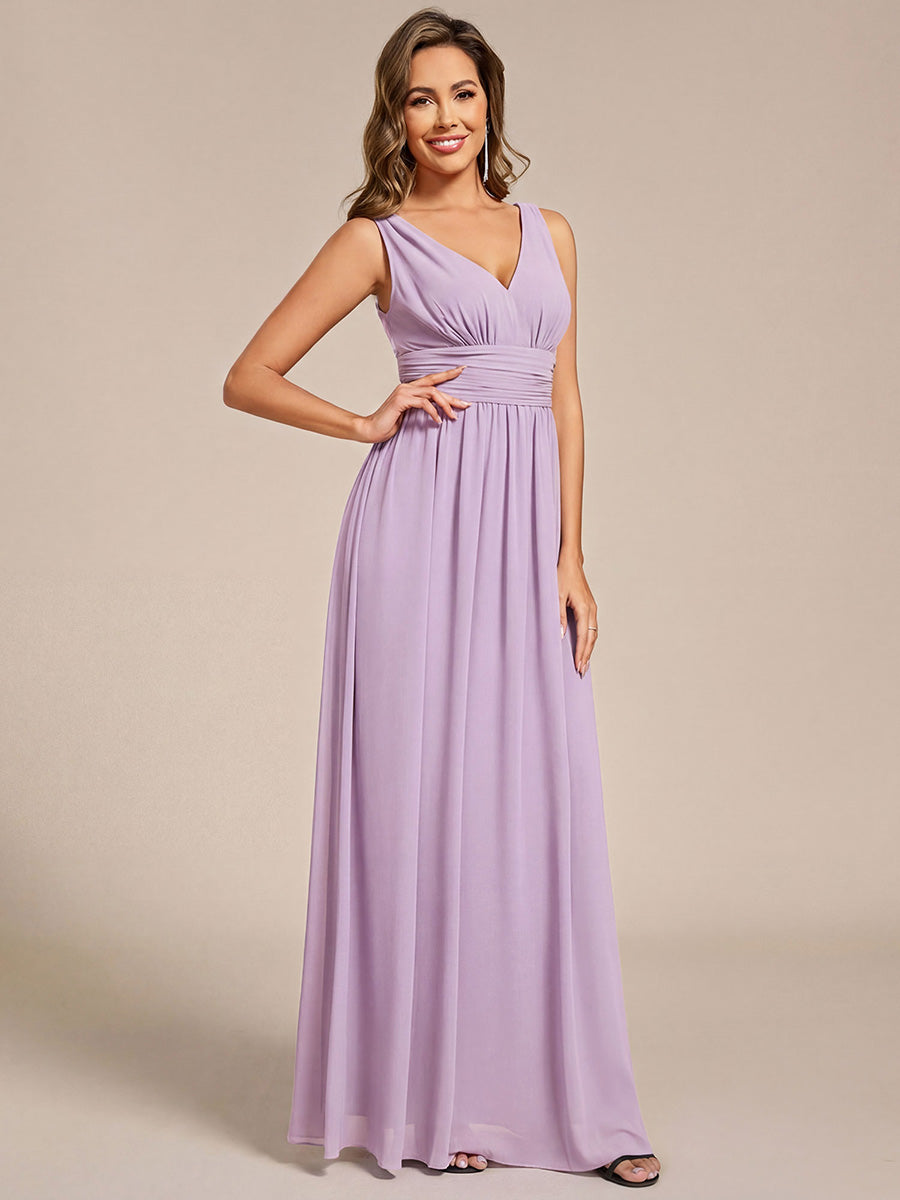 Color=Frosted Lilac | Wholesale Pricing Sleeveless Deep V-Neck Non-Stretch A-Line Floor Length Bridesmaid Dresses-Frosted Lilac 7