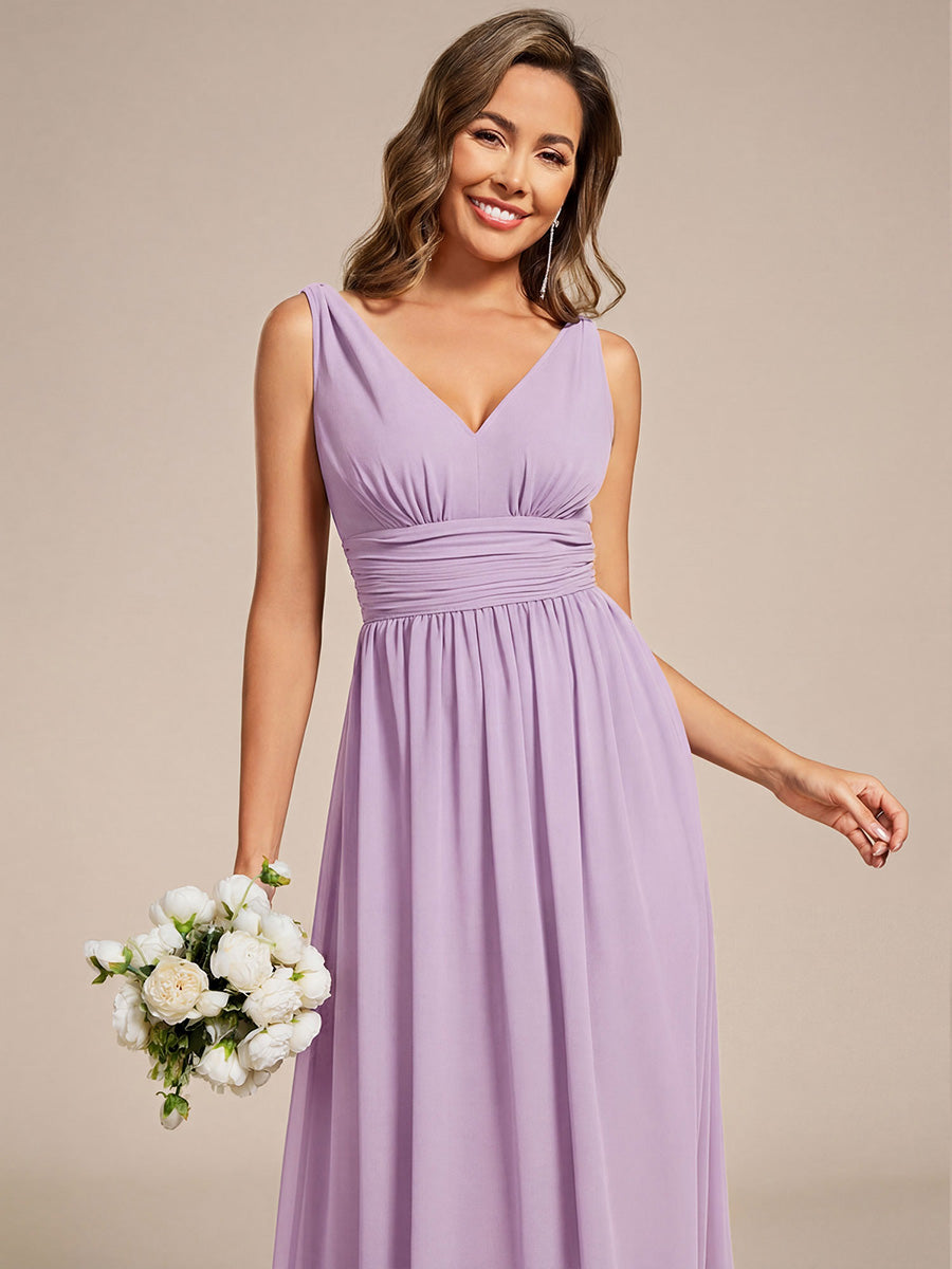 Color=Frosted Lilac | Wholesale Pricing Sleeveless Deep V-Neck Non-Stretch A-Line Floor Length Bridesmaid Dresses-Frosted Lilac 6