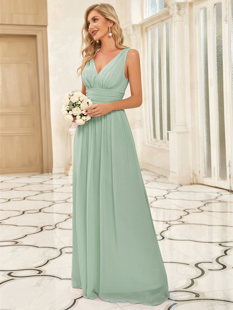 Color=Mint Green | Double V-Neck Elegant Maxi Long Wholesale Evening Dresses-Mint Green 1