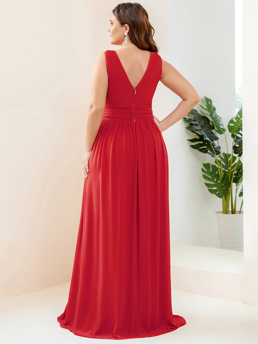 Color=Red | Double V-Neck Elegant Maxi Long Wholesale Evening Dresses-Red 2