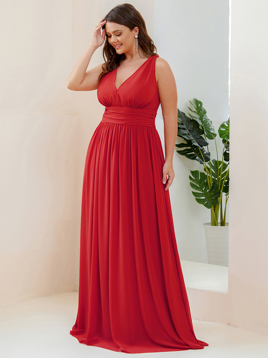 Color=Red | Double V-Neck Elegant Maxi Long Wholesale Evening Dresses-Red 3
