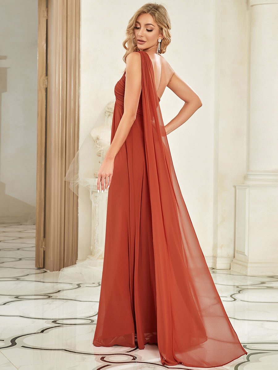 Color=Burnt Orange | Elegant Pleated A-Line Floor Length One Shoulder Sleeveless Wholesale Bridesmaids Dress-Burnt Orange 27