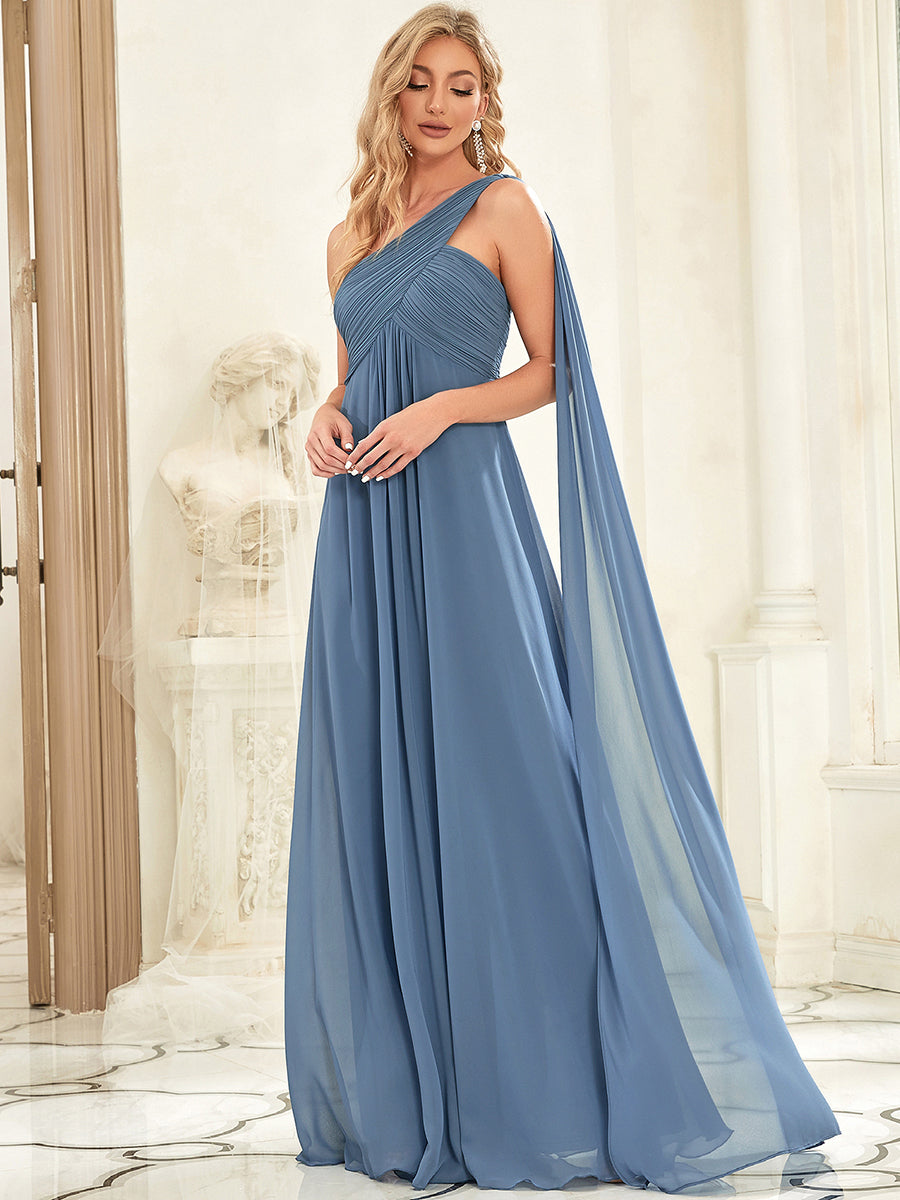 Color=Dusty Navy | Elegant Pleated A-Line Floor Length One Shoulder Sleeveless Wholesale Bridesmaids Dress-Dusty Navy 1