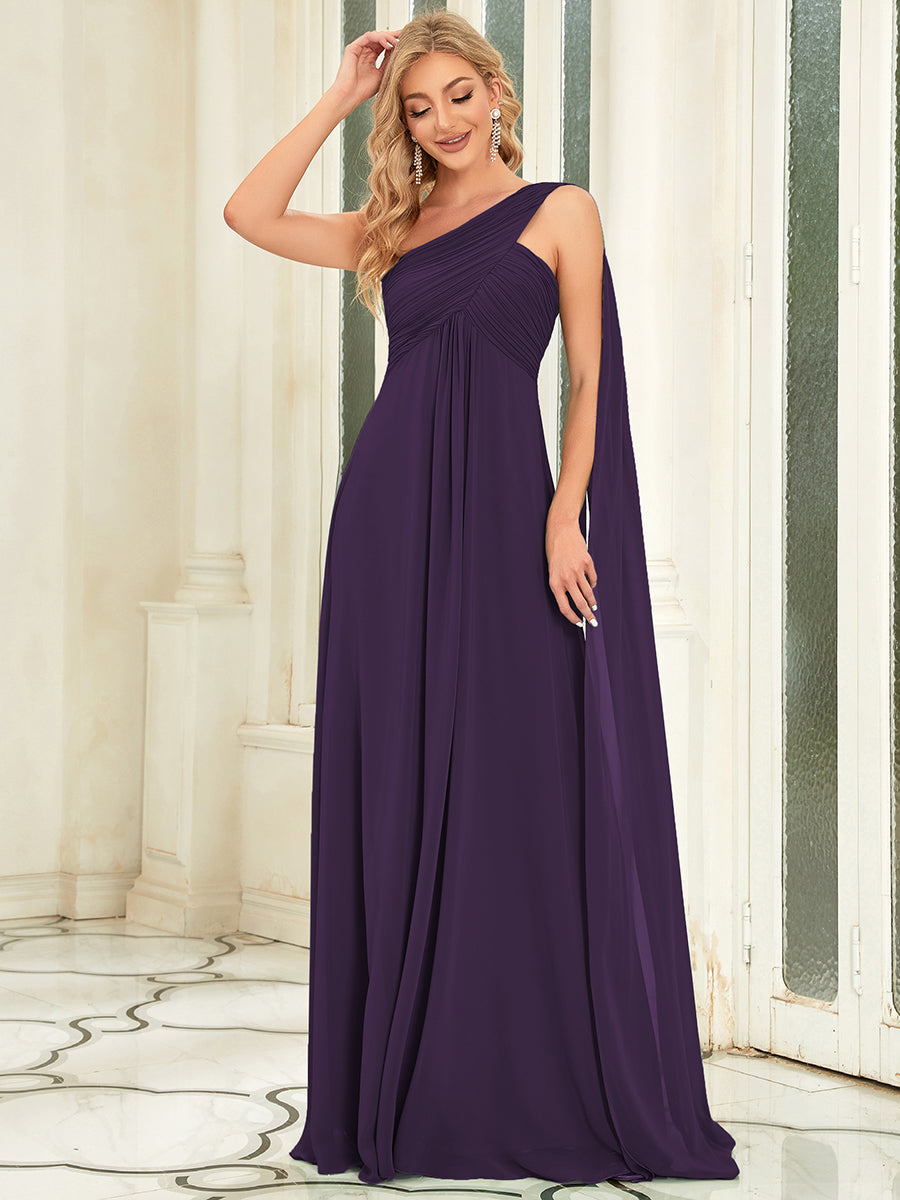 Color=Dark Purple | Elegant Pleated A-Line Floor Length One Shoulder Sleeveless Wholesale Bridesmaids Dress-Dark Purple 1
