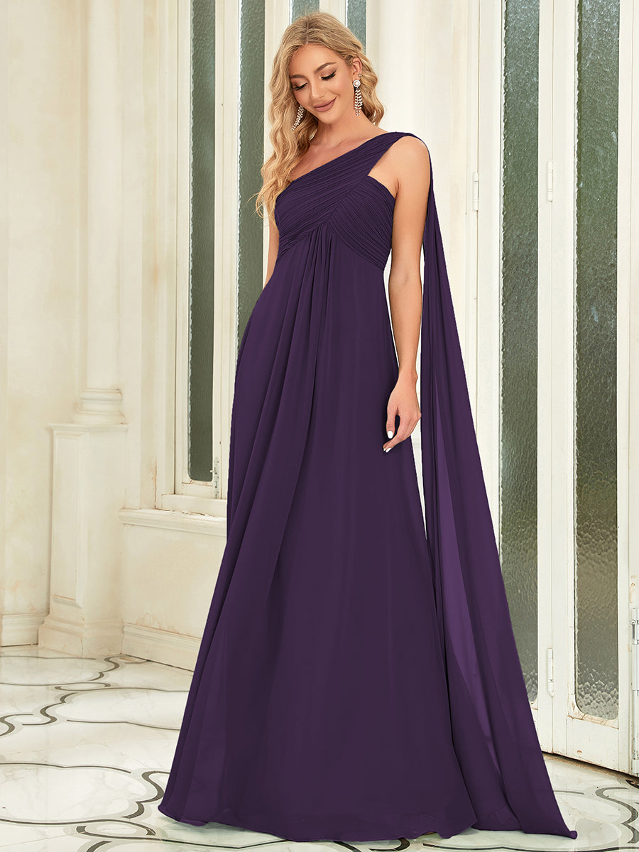 Color=Dark Purple | Elegant Pleated A-Line Floor Length One Shoulder Sleeveless Wholesale Bridesmaids Dress-Dark Purple 3