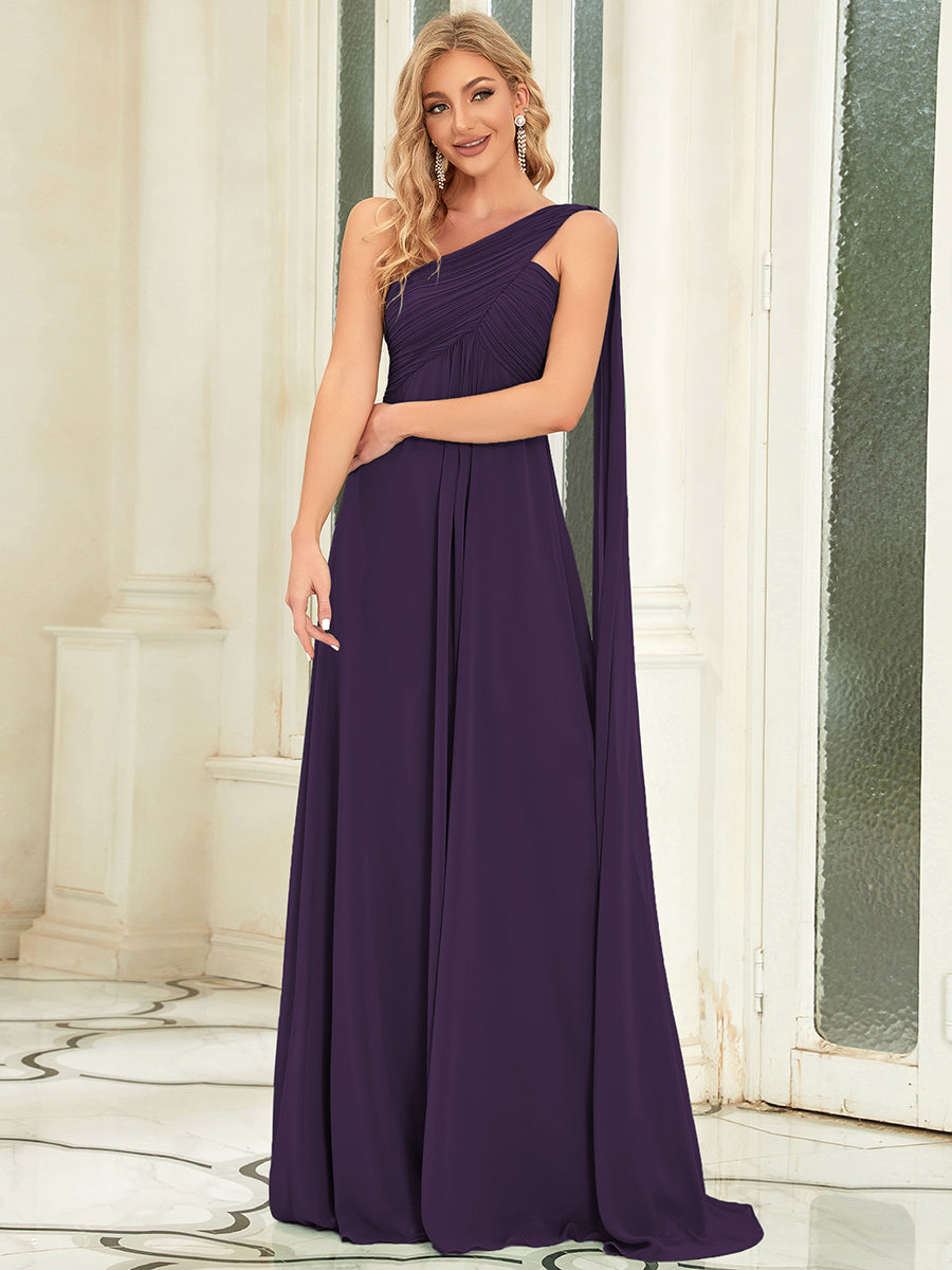 Color=Dark Purple | Elegant Pleated A-Line Floor Length One Shoulder Sleeveless Wholesale Bridesmaids Dress-Dark Purple 4