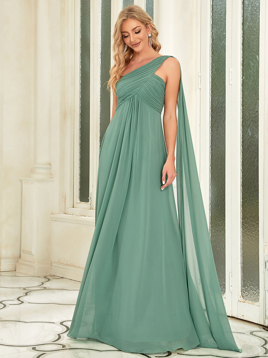 Color=Green Bean | Elegant Pleated A-Line Floor Length One Shoulder Sleeveless Wholesale Bridesmaids Dress-Green Bean 4
