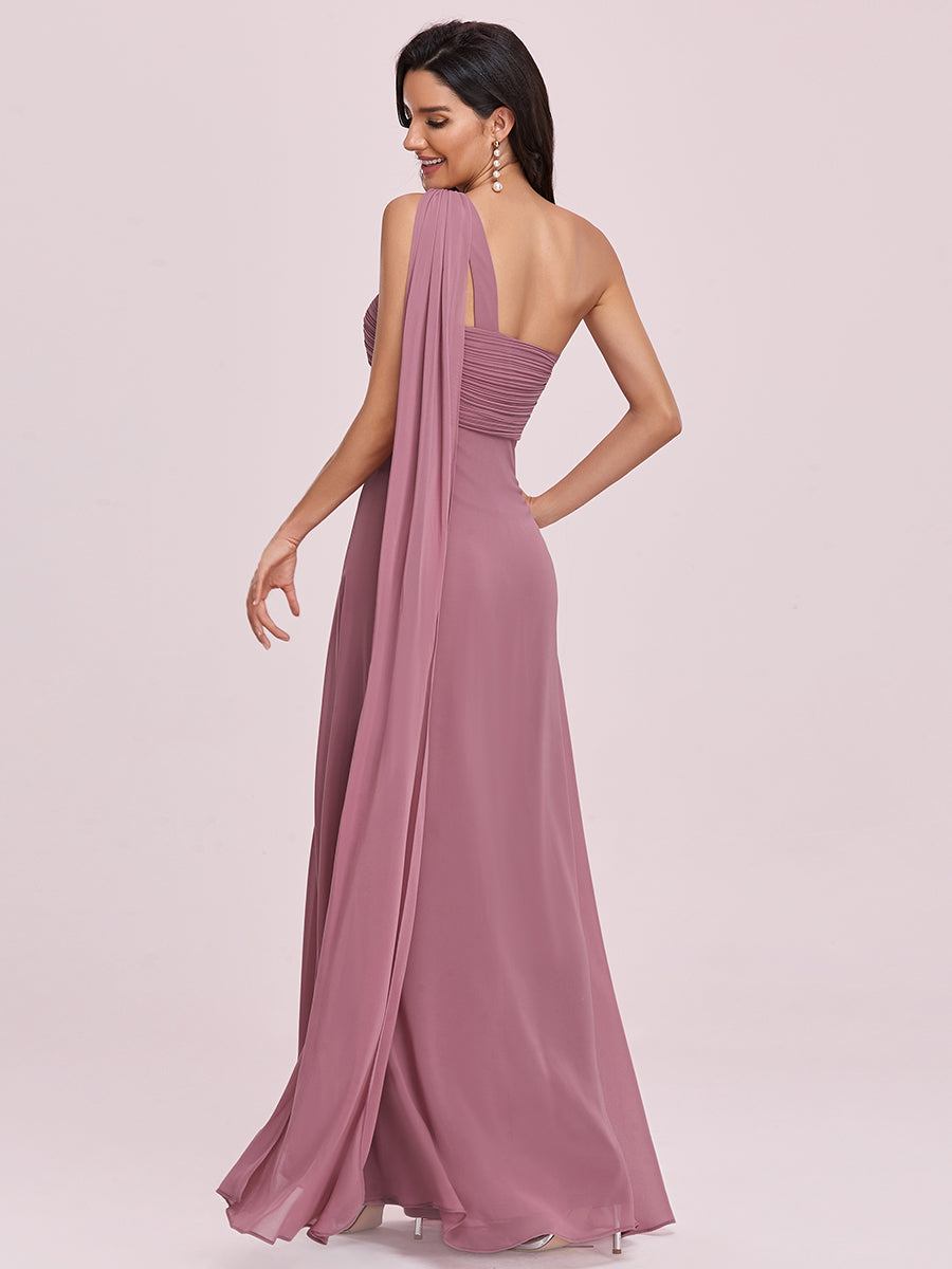 Color=Orchid | Elegant Pleated A-Line Floor Length One Shoulder Sleeveless Wholesale Bridesmaids Dress-Orchid 5