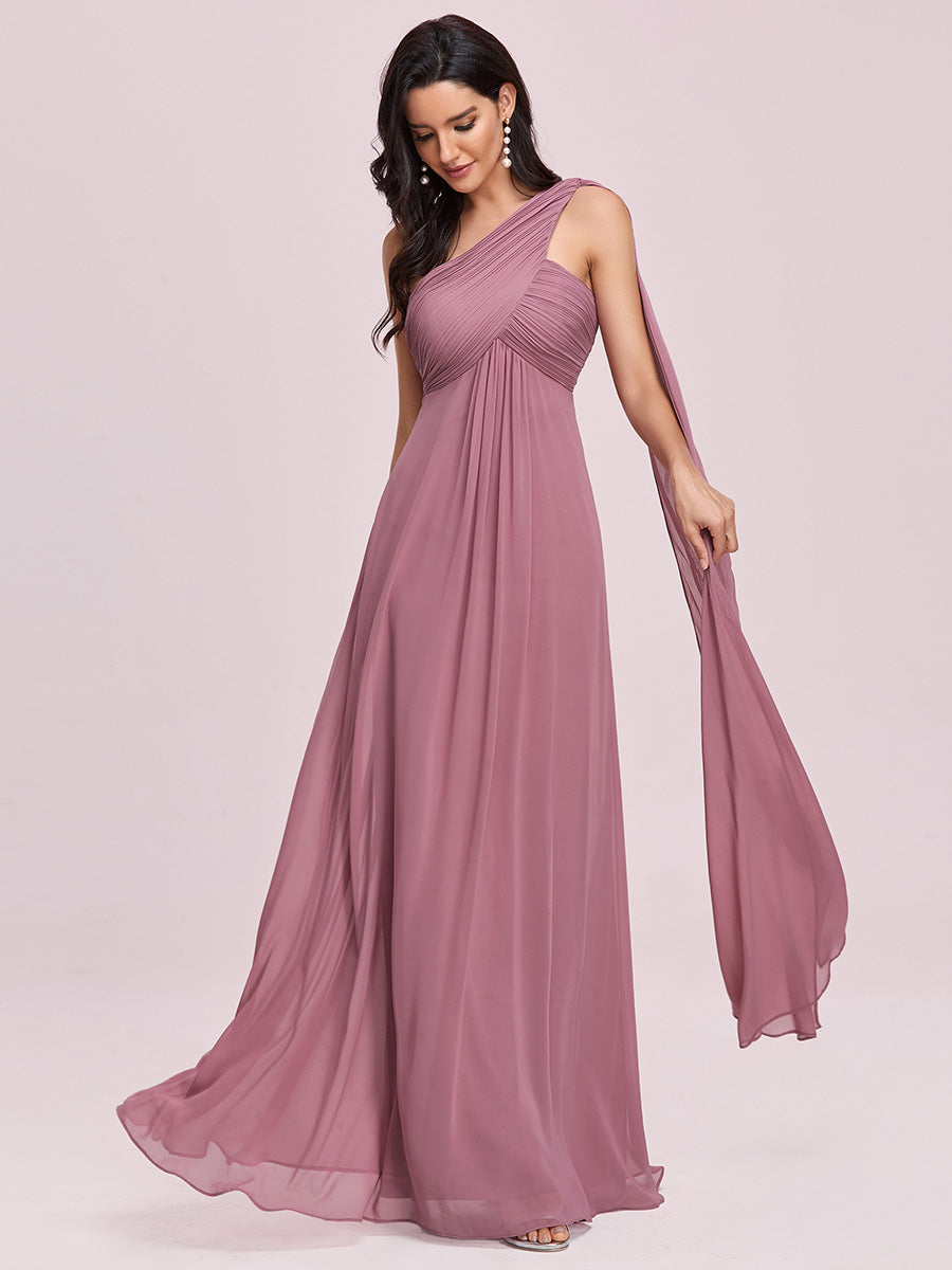 Color=Orchid | Elegant Pleated A-Line Floor Length One Shoulder Sleeveless Wholesale Bridesmaids Dress-Orchid 4