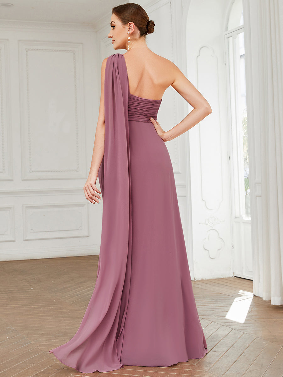 Color=Orchid | Elegant Pleated A-Line Floor Length One Shoulder Sleeveless Wholesale Bridesmaids Dress-Orchid 2