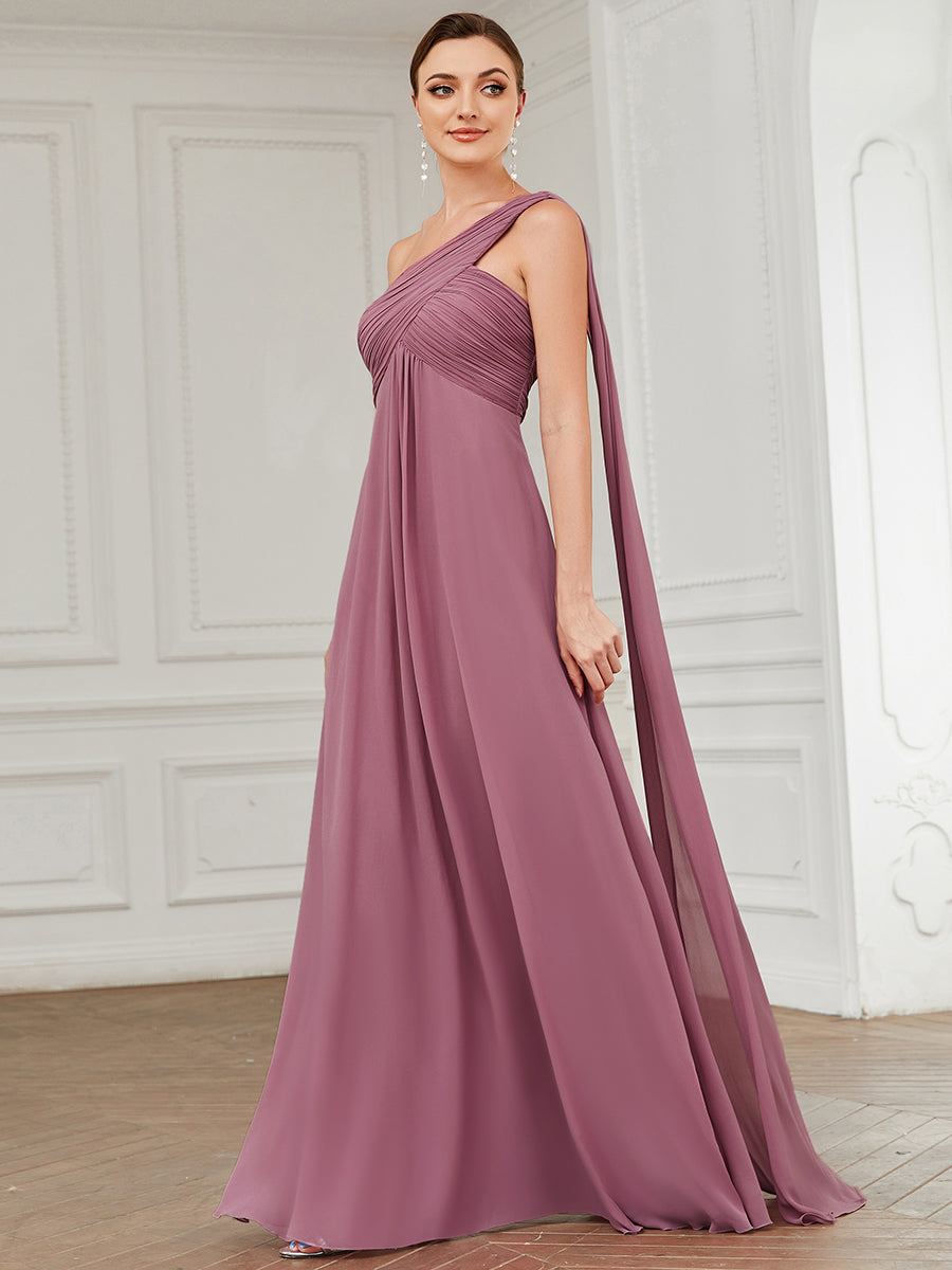 Color=Orchid | Elegant Pleated A-Line Floor Length One Shoulder Sleeveless Wholesale Bridesmaids Dress-Orchid 3