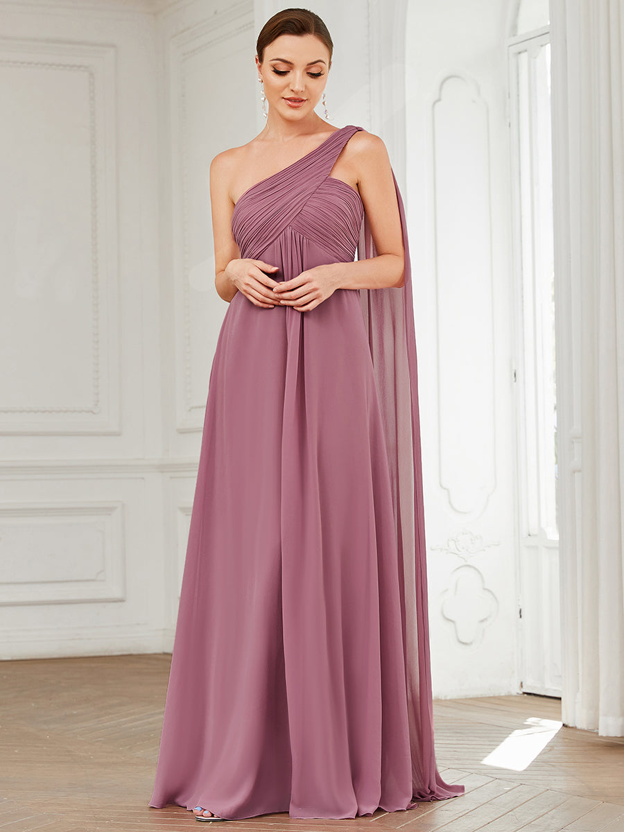 Color=Orchid | Elegant Pleated A-Line Floor Length One Shoulder Sleeveless Wholesale Bridesmaids Dress-Orchid 1