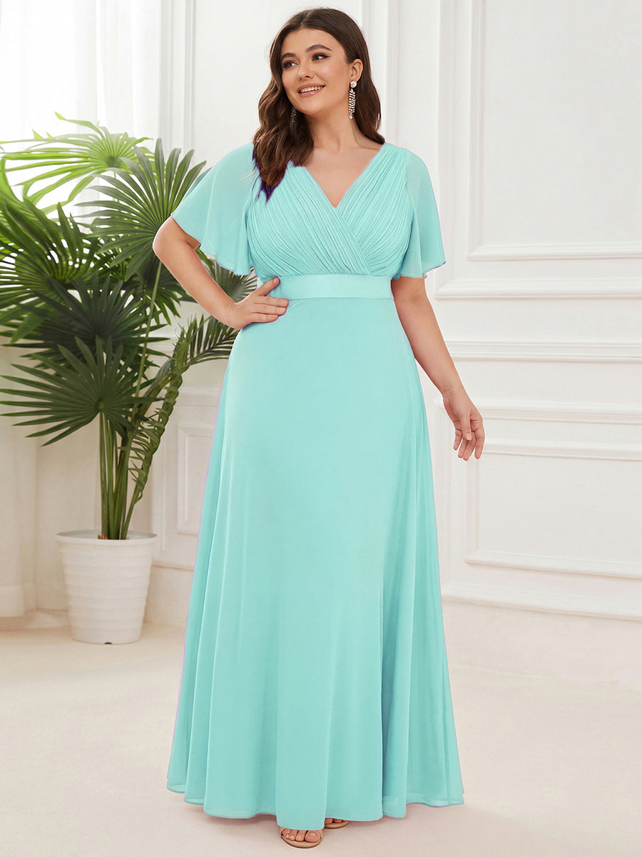 Color=Pastel blue | B2B-Exclusive Short Sleeve Ruffle V-Neck Pleated A-Line Floor Length Bridesmaid Dresses-Pastel blue 6