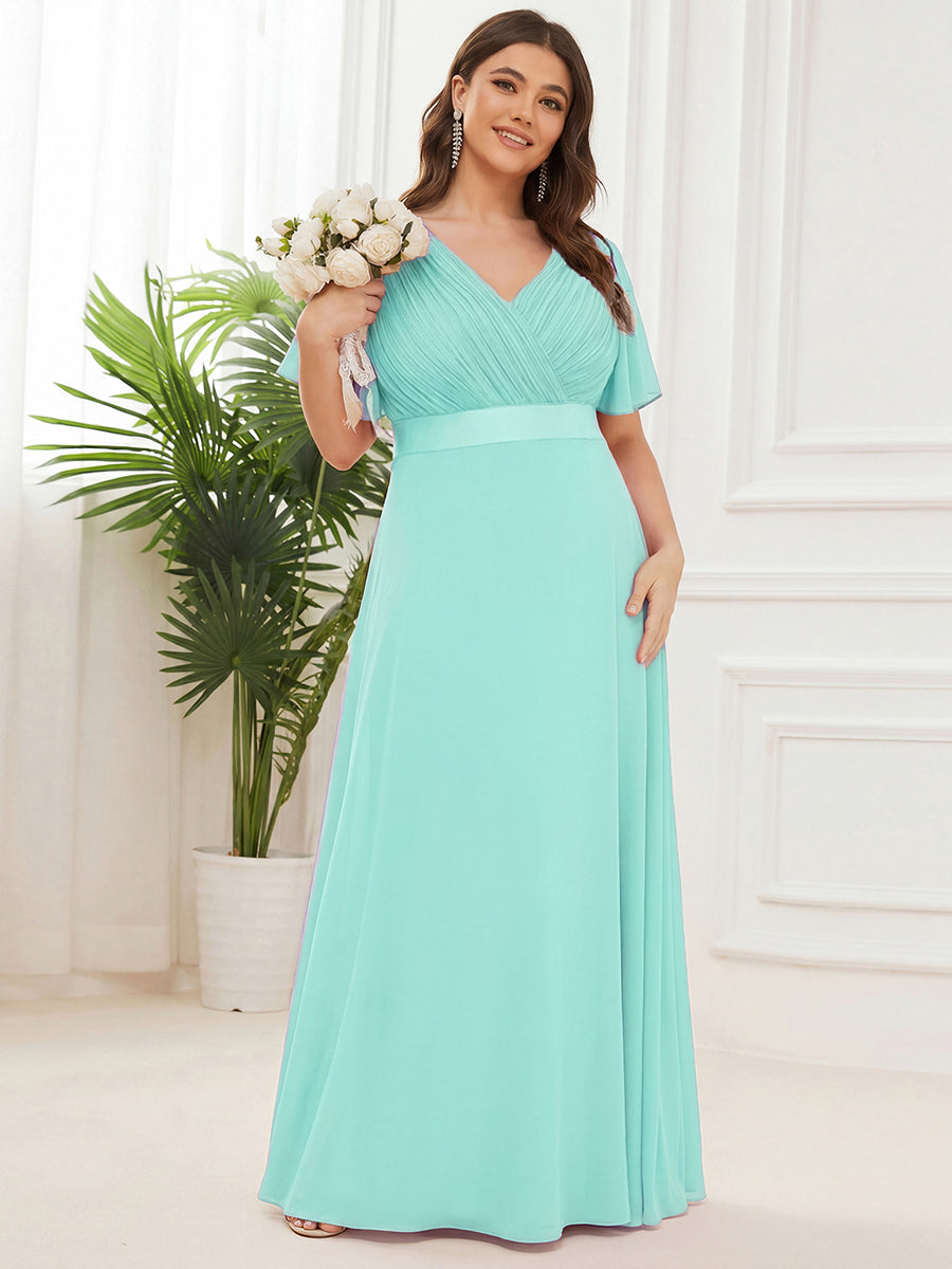 Color=Pastel blue | B2B-Exclusive Short Sleeve Ruffle V-Neck Pleated A-Line Floor Length Bridesmaid Dresses-Pastel blue 9