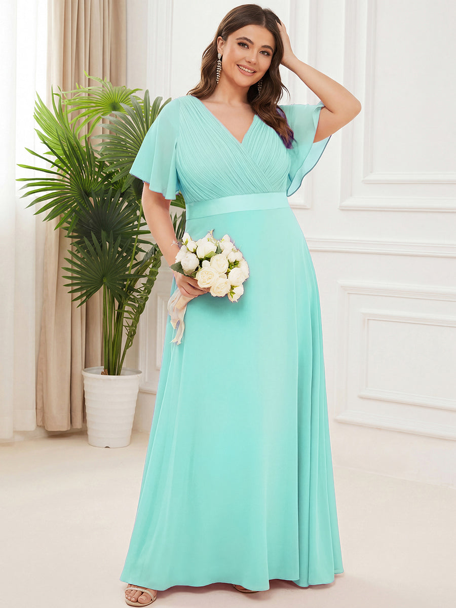 Color=Pastel blue | B2B-Exclusive Short Sleeve Ruffle V-Neck Pleated A-Line Floor Length Bridesmaid Dresses-Pastel blue 10