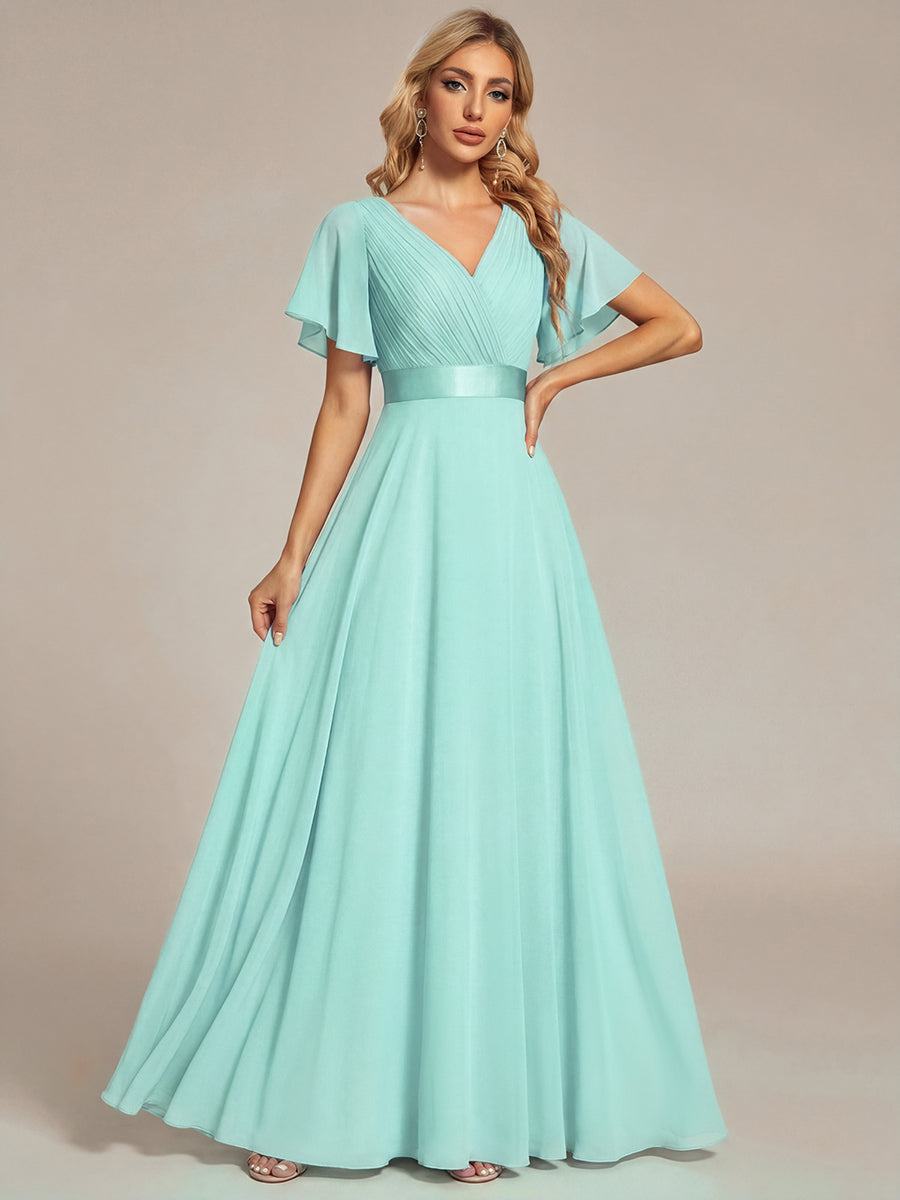 Color=Pastel blue | B2B-Exclusive Short Sleeve Ruffle V-Neck Pleated A-Line Floor Length Bridesmaid Dresses-Pastel blue 5