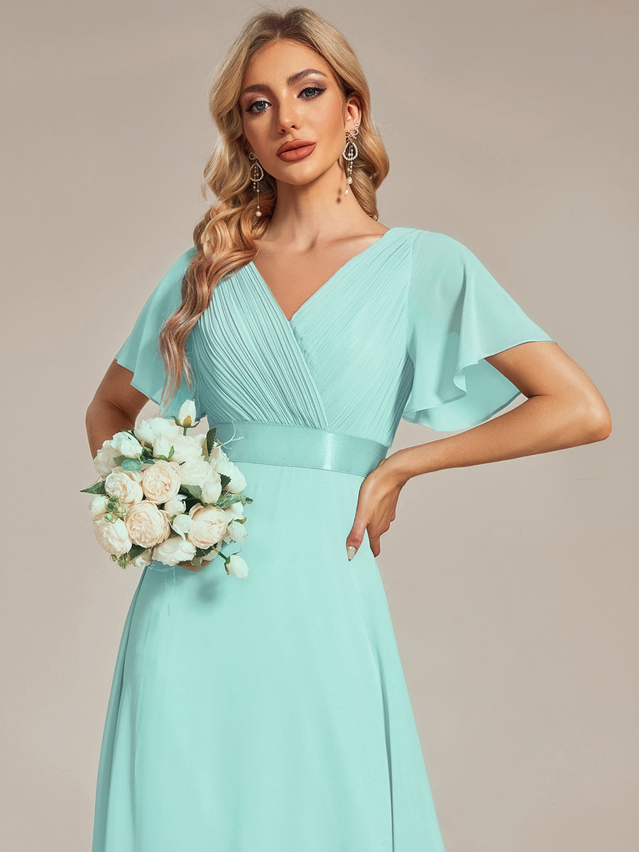 Color=Pastel blue | B2B-Exclusive Short Sleeve Ruffle V-Neck Pleated A-Line Floor Length Bridesmaid Dresses-Pastel blue 3