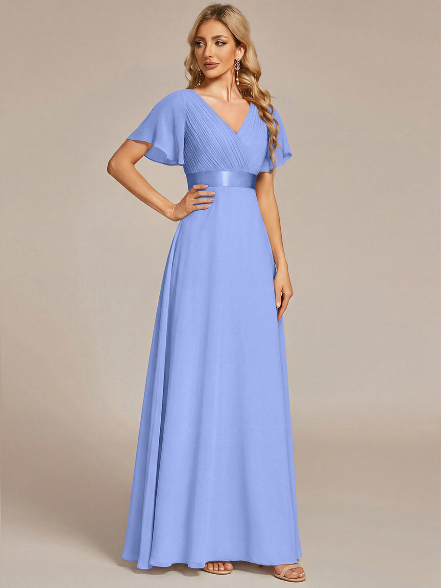Color=Cornflower Blue | B2B-Exclusive Short Sleeve Ruffle V-Neck Pleated A-Line Floor Length Bridesmaid Dresses-Cornflower Blue 14