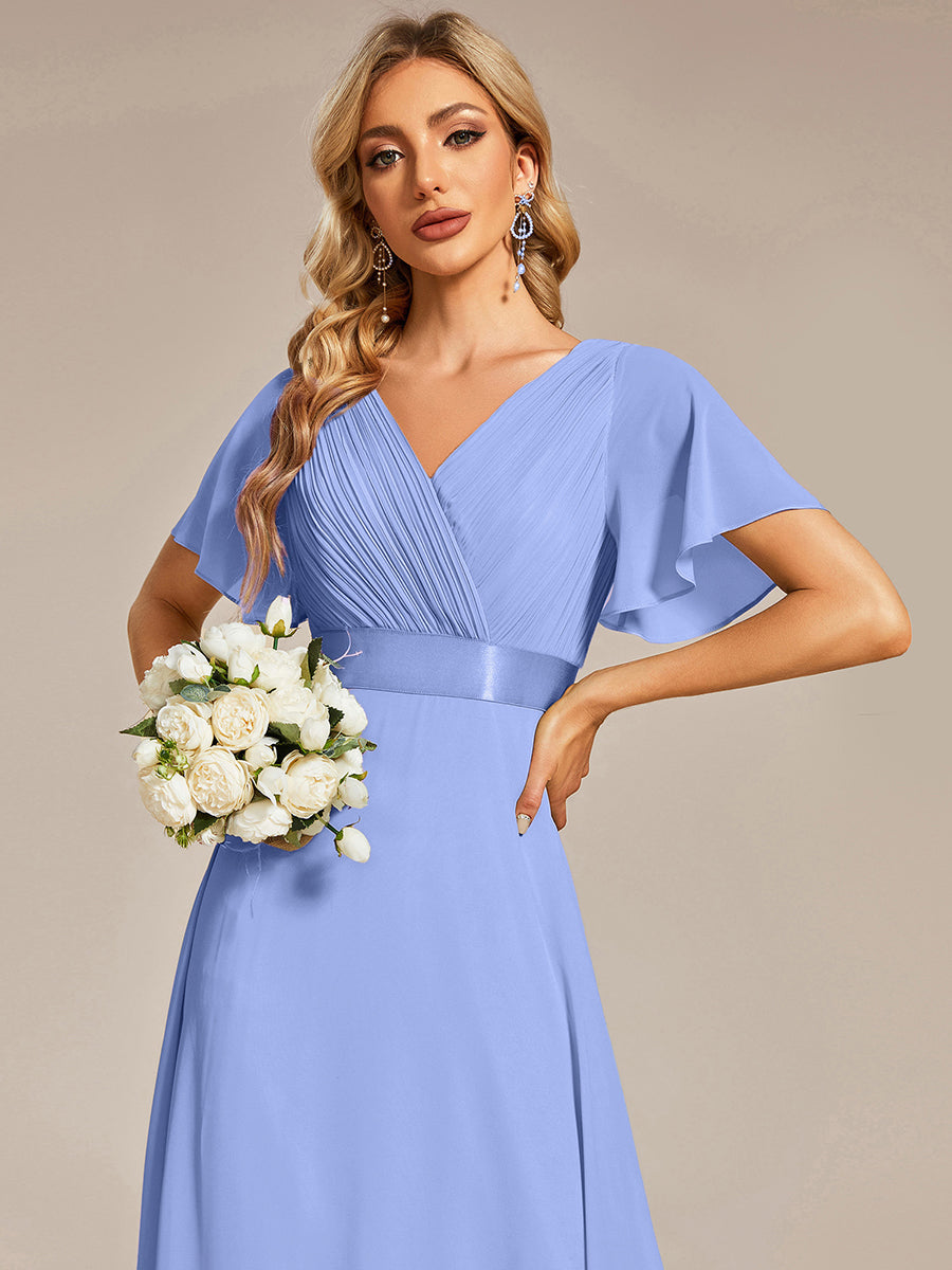 Color=Cornflower Blue | B2B-Exclusive Short Sleeve Ruffle V-Neck Pleated A-Line Floor Length Bridesmaid Dresses-Cornflower Blue 13