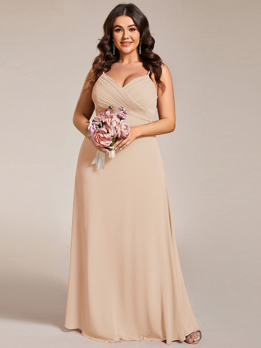 Color=Blush | Bulk Order Sleeveless V-Neck Pleated Backless A-Line Floor Length Bridesmaid Dresses-Blush 6