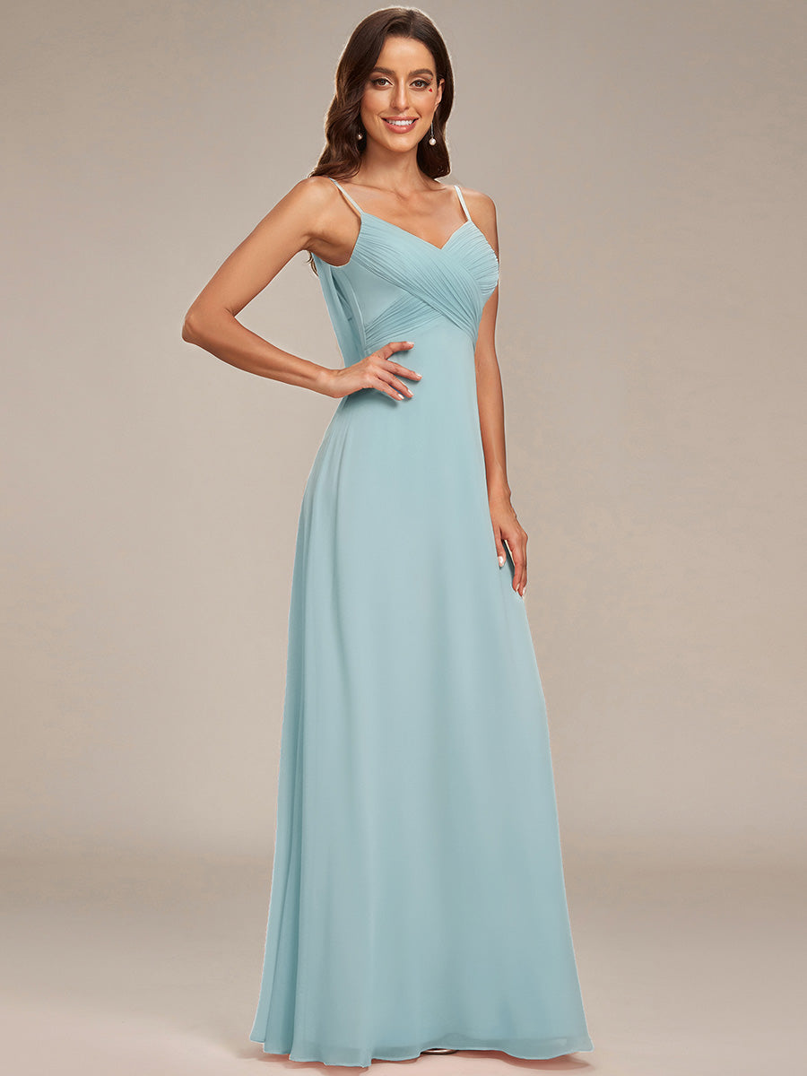 Color=Sky Blue | B2B-Exclusive Sleeveless V-Neck Pleated Backless A-Line Floor Length Bridesmaid Dresses-Sky Blue 4