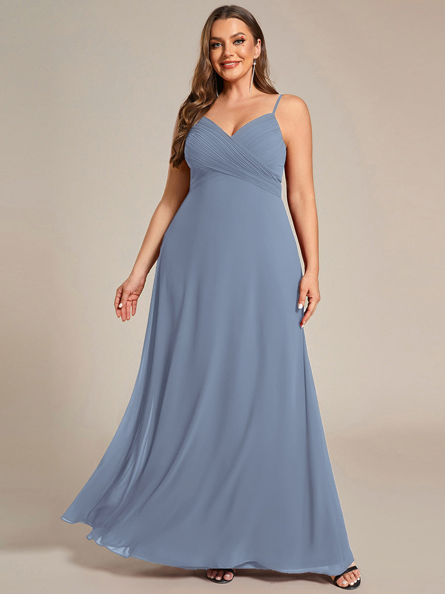 Color=Slate Blue | B2B-Exclusive Sleeveless V-Neck Pleated Backless A-Line Floor Length Bridesmaid Dresses-Slate Blue 11