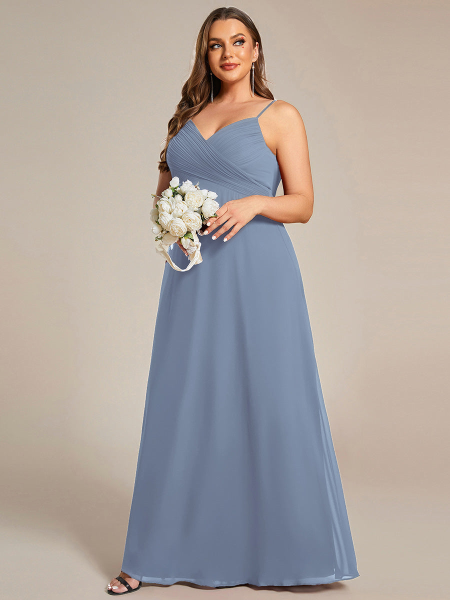 Color=Slate Blue | B2B-Exclusive Sleeveless V-Neck Pleated Backless A-Line Floor Length Bridesmaid Dresses-Slate Blue 14