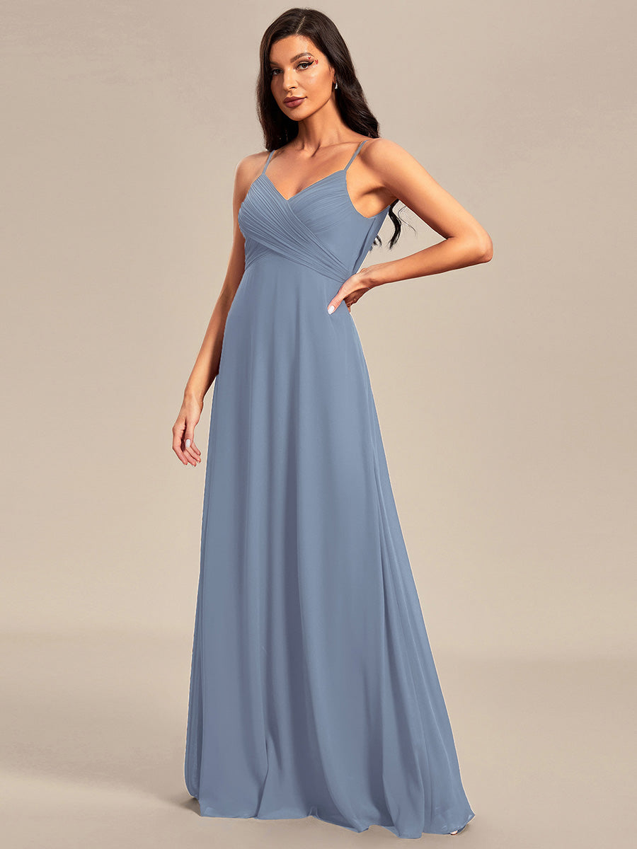 Color=Slate Blue | B2B-Exclusive Sleeveless V-Neck Pleated Backless A-Line Floor Length Bridesmaid Dresses-Slate Blue 14