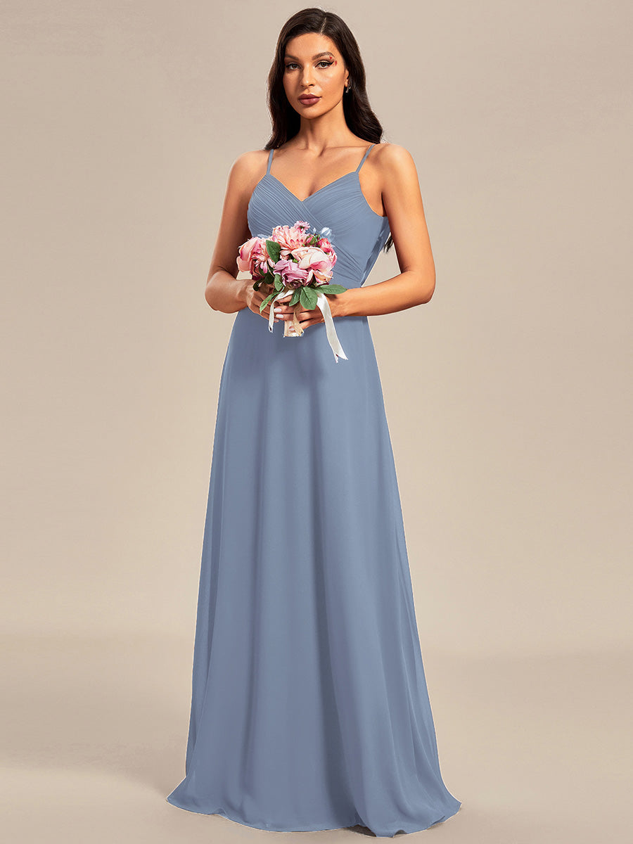 Color=Slate Blue | B2B-Exclusive Sleeveless V-Neck Pleated Backless A-Line Floor Length Bridesmaid Dresses-Slate Blue 15