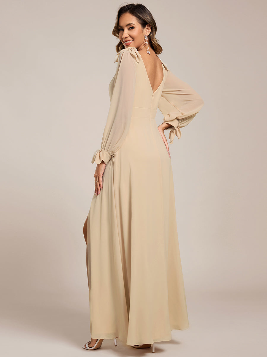 A Line V Neck Wholesale Bridesmaid Dresses With High Split
