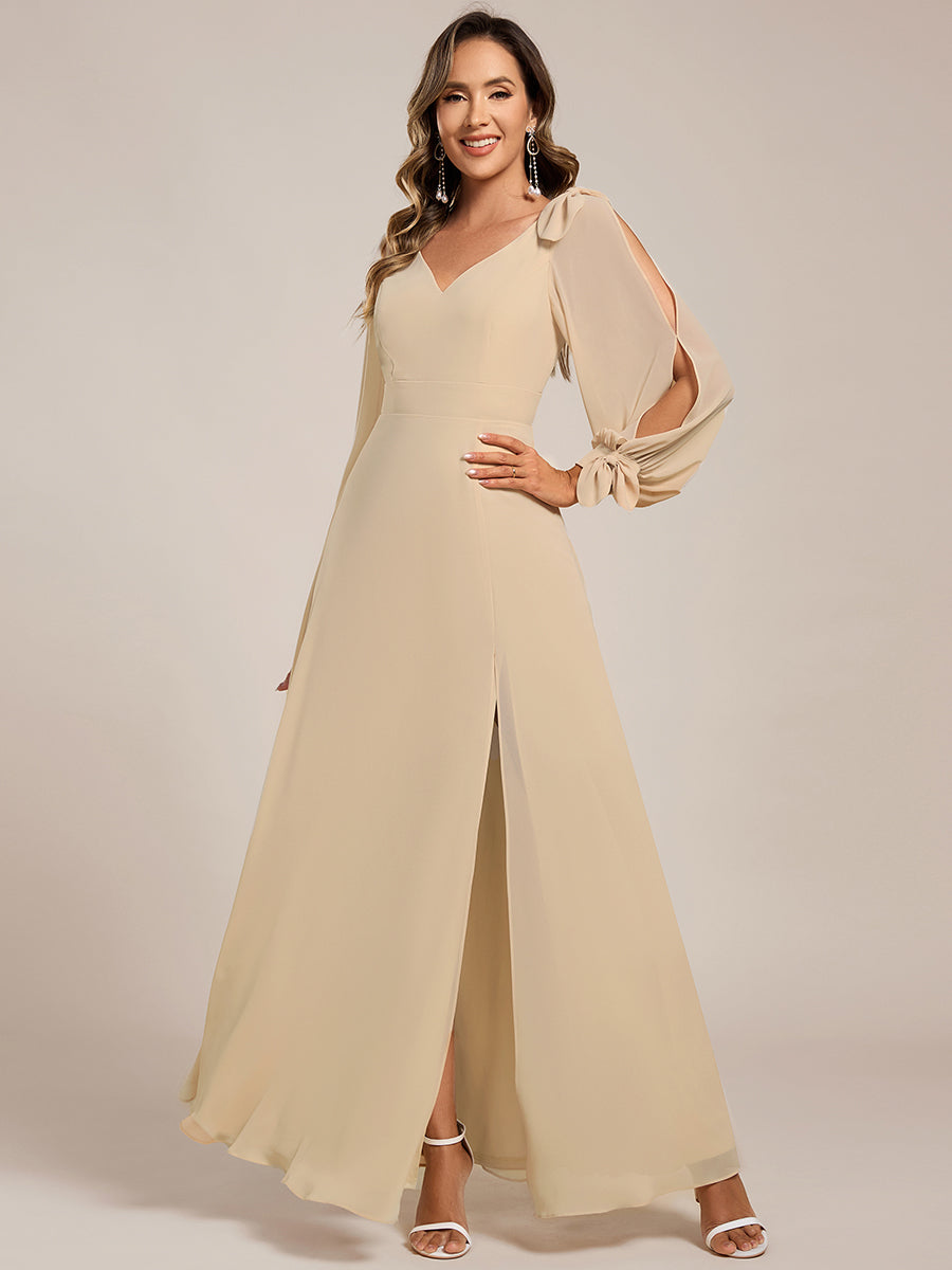 A Line V Neck Wholesale Bridesmaid Dresses With High Split