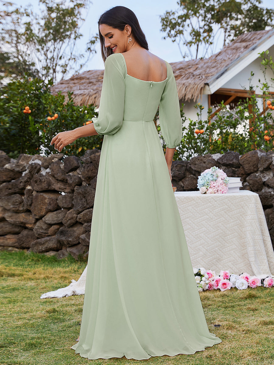 Color=Mint Green | Chiffon Maxi Long One Shoulder Wholesale Evening Dresses With Lantern Sleeves-Mint Green 19