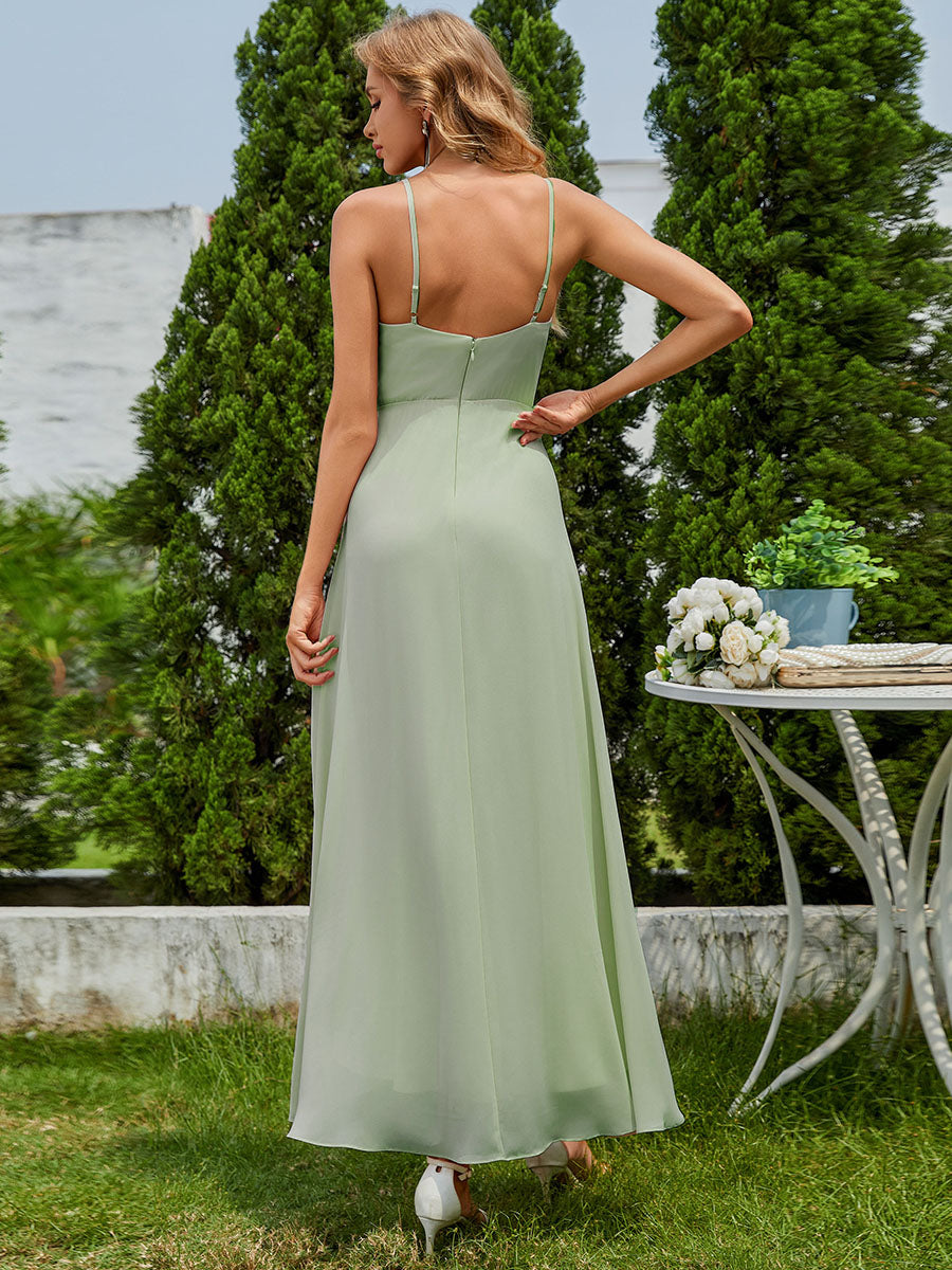 Color=Mint Green | Elegant A-Line Lotus Leaf Midi Length Chiffon Dresses with Asymmetrical Hem-Mint Green 7