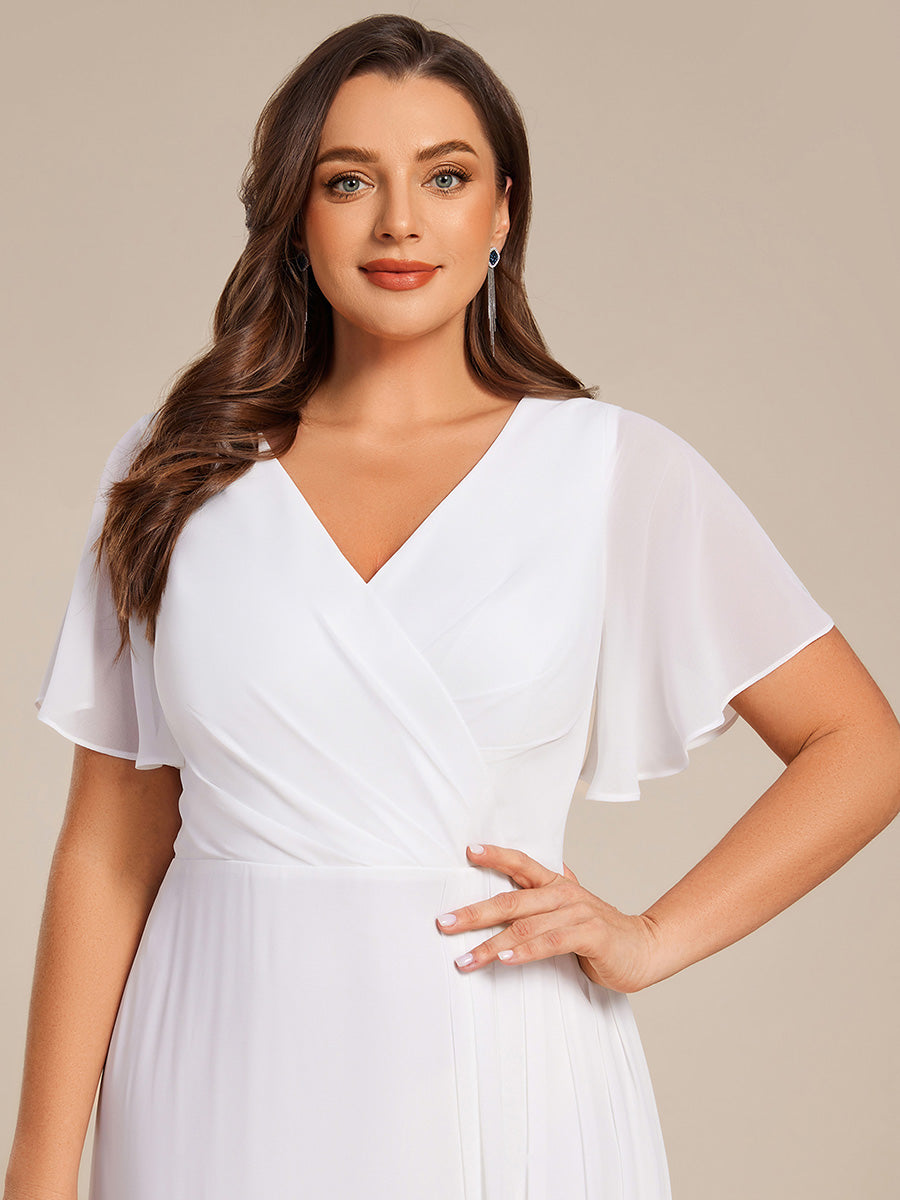 Color=White | Plus Size Lotus Leaf Ruffles Sleeve asymmetrical Ruched Empire Waist Chiffon Evening Dresses-White 63
