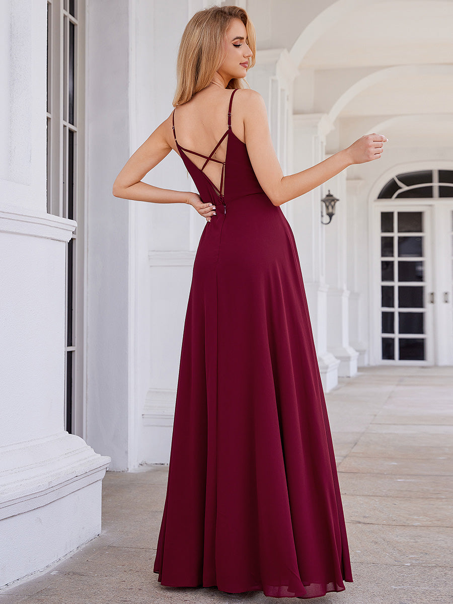Elegant Bridesmaid Dresses Sleeveless A-Line Cross Back Chiffon Dresses with Embroidery Decoration