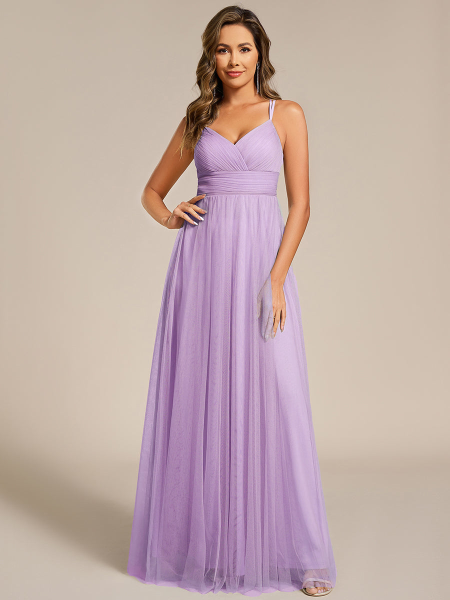 Color=Lavender | Wholesale Sleeveless Deep V-Neck Pleated A-Line Floor Length Dress; Bridesmaid Dresses-Lavender 9