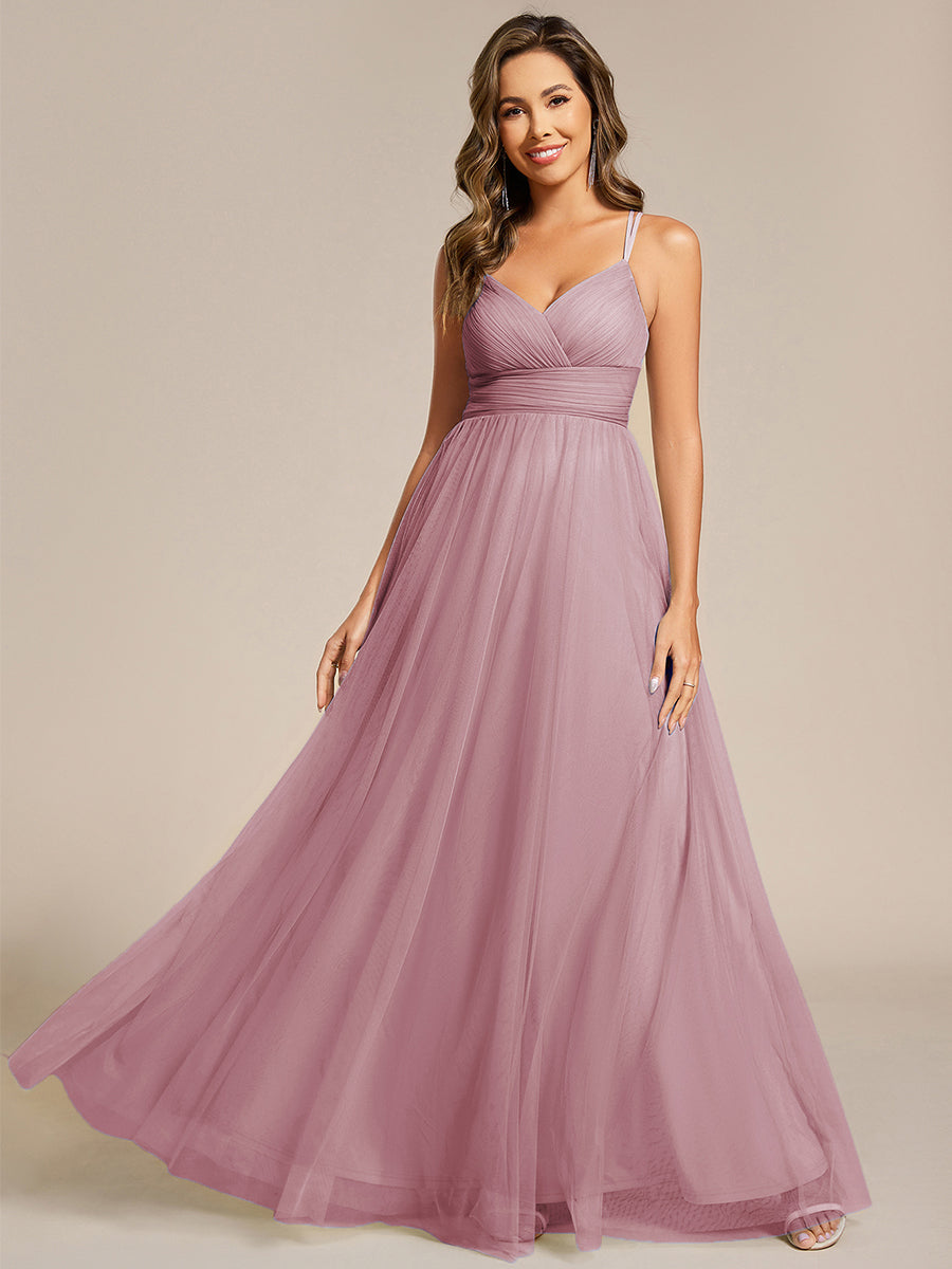 Color=Vintage Mauve | Romantic Spaghetti Straps Tulle Bridesmaid Dresses with Lace Backless Crossover Halter Design-Vintage Mauve