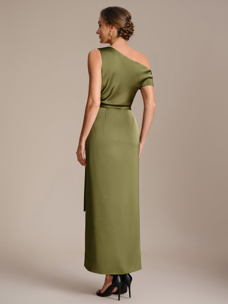 Color=Olive Green | B2B-Exclusive Short Sleeve Off-Shoulder Non-Stretch A-Line Evening Tops-Olive Green 2