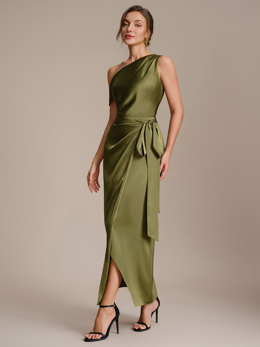 Color=Olive Green | B2B-Exclusive Short Sleeve Off-Shoulder Non-Stretch A-Line Evening Tops-Olive Green 4