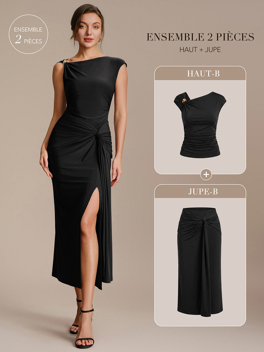Fast Delivery Short Sleeve High Stretch Asymmetric Neckline A-Line Dress Tops
